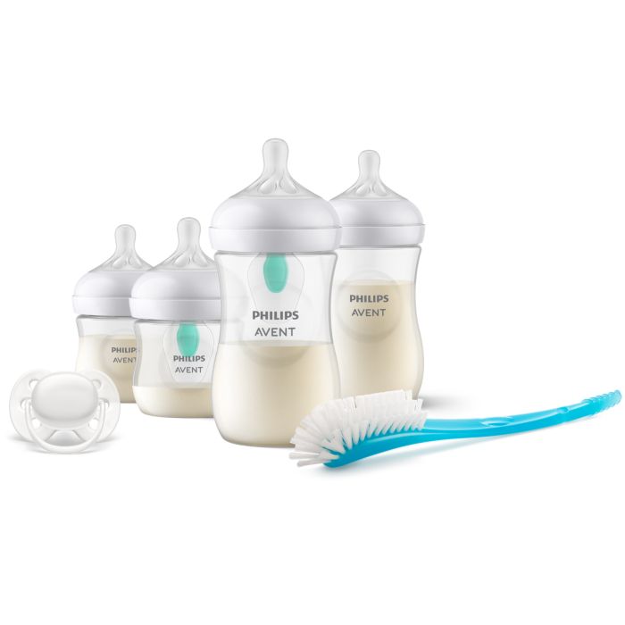 Philips Avent Baby Bottle Starter Set AirFree Vent - 4 bottle (1 x 125ml, 1 x 125ml AFV, 1 x 260ml, 1 x 260ml AFV, Bottle Brush, 1 x Ultra-Soft Soother) Clear