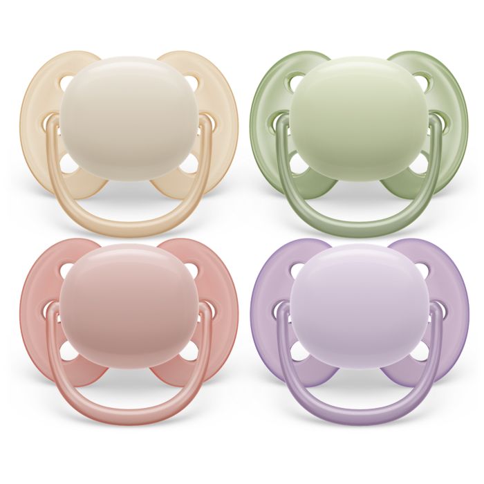 Philips Avent Ultra Soft Soother, 0-6 months, Plain colours, 2-pack, Mixed