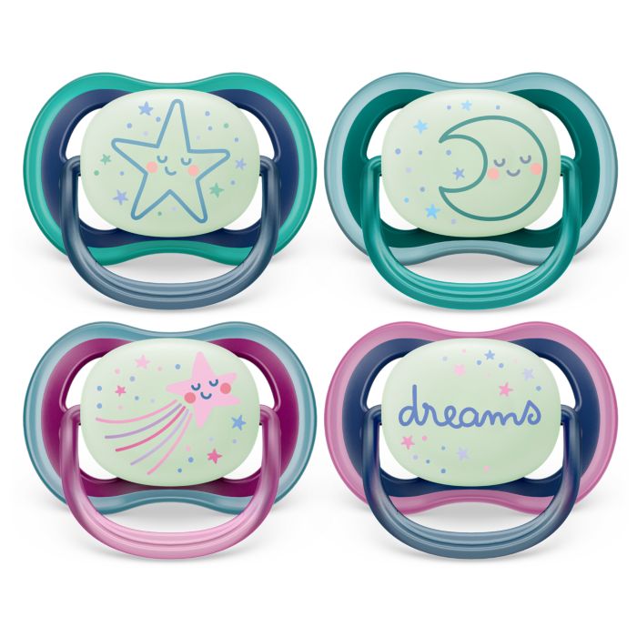 Philips Avent Ultra Air Soother Nighttime Glow, 6-18 months, 2-pack, Mixed