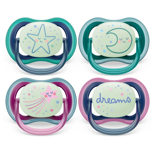 Philips Avent Ultra Air Soother Nighttime Glow, 6-18 months, 2-pack,  Mixed